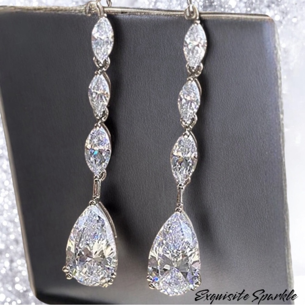💋Lux Silver Filled Sparkly WaterDrop Zircon Dangle Earrings